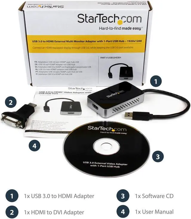 Alt view image 6 of 6 - StarTech.com USB32HDEH USB 3.0 to HDMI External Video Card Adapter - 1 Port USB Hub - 1080p - External Graphics Card for Laptops - USB Video Card