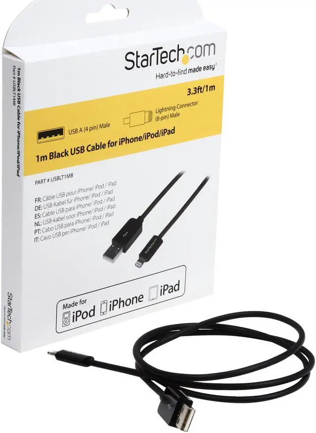 Alt view image 3 of 3 - StarTech.com USBLT1MB Black 1m (3ft) Black Apple 8-pin Lightning Connector to USB Cable for iPhone / iPod / iPad