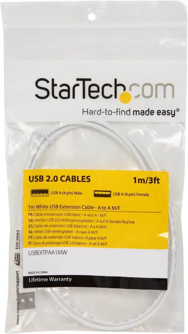 Alt view image 3 of 3 - StarTech USBEXTPAA1MW 3.28 ft White USB 2.0 Extension Cable A to A M-F