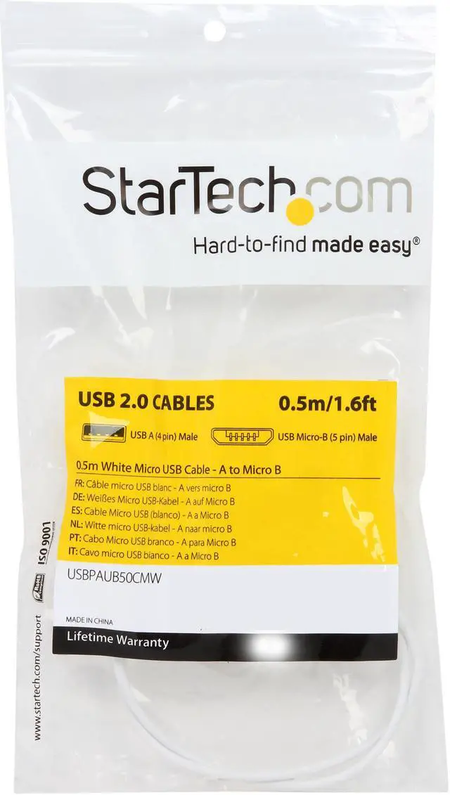 Alt view image 3 of 3 - StarTech USBPAUB50CMW 0.5m White Micro USB Cable - A to Micro B