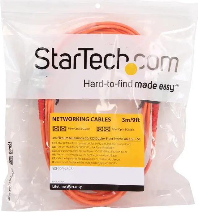 Alt view image 3 of 3 - StarTech.com 50FIBPSCSC3 9.8 ft. OFNP Plenum Multimode 50/125 Duplex Fiber Patch Cable SC - SC Male to Male