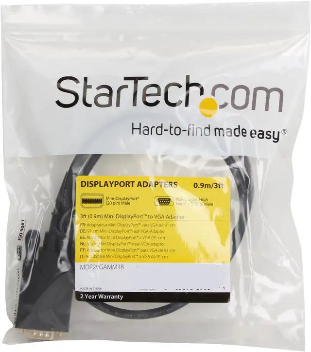 Alt view image 3 of 3 - StarTech.com Model MDP2VGAMM3B Black Mini DisplayPort to VGA Adapter Converter Cable - mDP to VGA 1920 x 1200 Male to Male