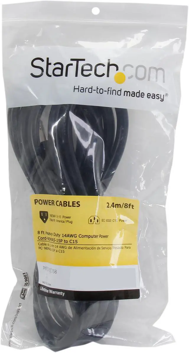 Alt view image 3 of 3 - StarTech.com Model PXT515C158 8 ft. Black Heavy Duty 14 AWG Computer Power Cord - NEMA5-15P to C15 Male to Male