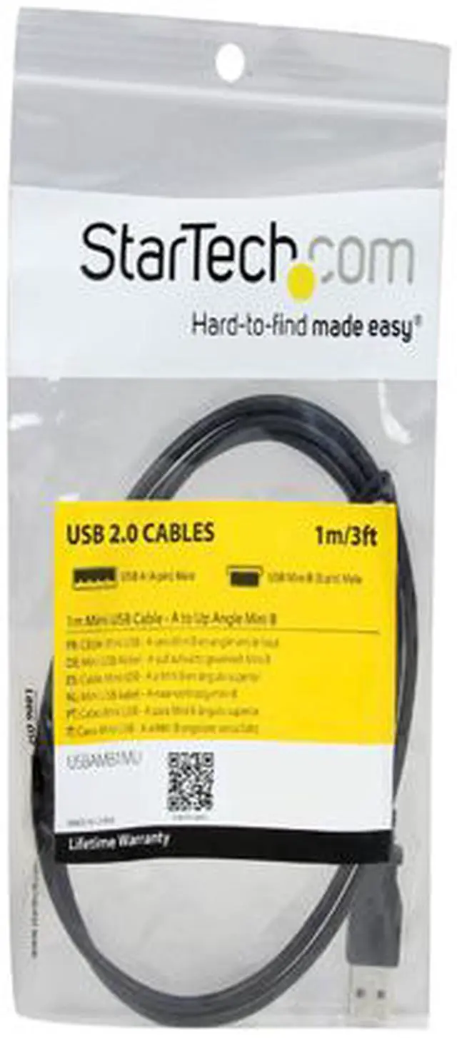 Alt view image 6 of 6 - StarTech USBAMB1MU 1m Mini USB Cable Cord - A to Up Angle Mini B - Black