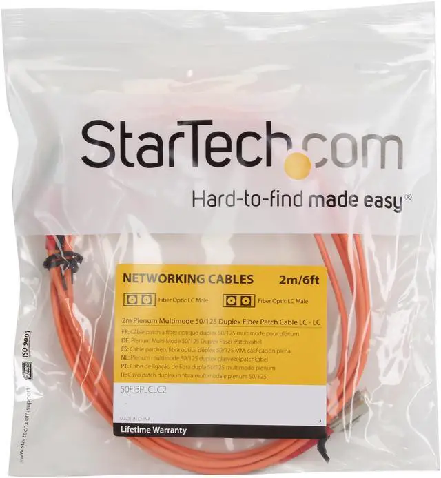 Alt view image 3 of 3 - StarTech.com 50FIBPLCLC2 6.6 ft [2 m] OFNP Plenum Multimode 50/125 Duplex Fiber Patch Cable LC - LC Male to Male