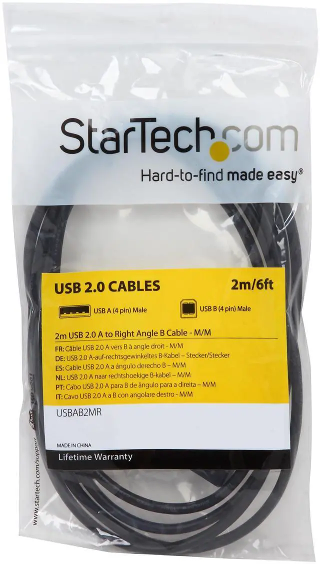 Alt view image 3 of 3 - StarTech.com USB 2.0 A to Right Angle B Cable - M/M