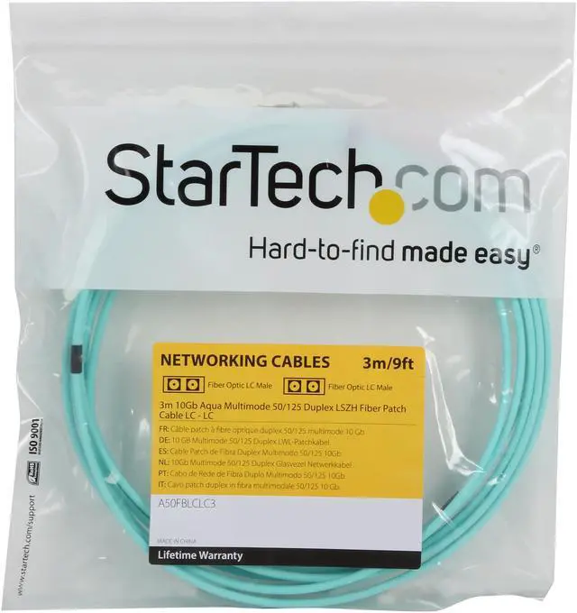 Alt view image 3 of 3 - StarTech.com A50FBLCLC3 9.8 ft [3 m] 10 Gb Aqua Multimode 50/125 Duplex LSZH Fiber Patch Cable Male to Male