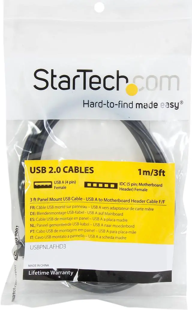 Alt view image 3 of 3 - StarTech.com USBPNLAFHD3 Black Panel Mount USB Cable - USB A to Motherboard Header Cable