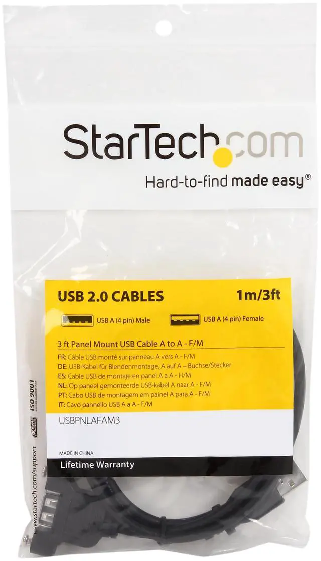 Alt view image 3 of 3 - StarTech.com USBPNLAFAM3 Black Panel Mount USB Cable A to A Black
