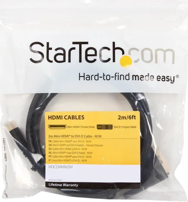 Alt view image 3 of 3 - StarTech.com HDCDVIMM2M 6.5 ft. Black Mini HDMI (19 pin) to DVI-D (19 pin) Cable Male to Male