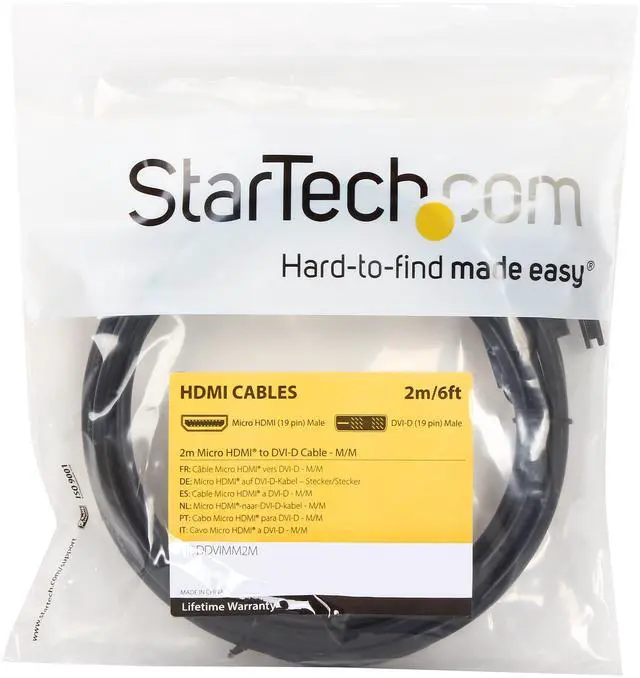 Alt view image 3 of 3 - StarTech.com HDDDVIMM2M Black Micro HDMI (19 pin) Male to DVI-D (19 pin) Male to Male Cable