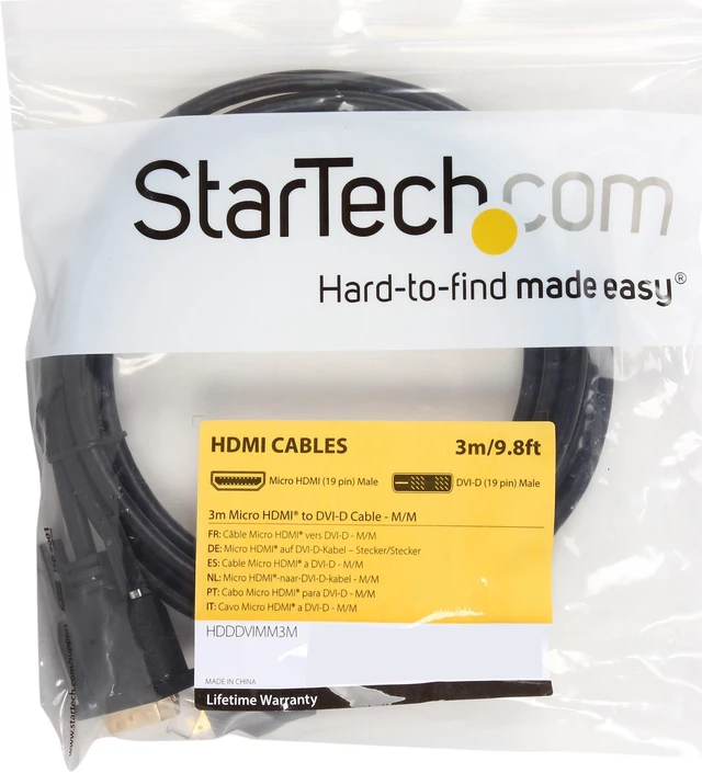 Alt view image 3 of 3 - StarTech.com HDDDVIMM3M Black Micro HDMI (19 pin) Male to DVI-D (19 pin) Male to Male Cable