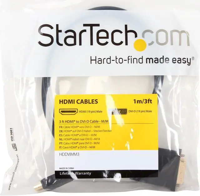 Alt view image 3 of 3 - StarTech.com HDDVIMM3 3 ft HDMI to DVI-D Cable - HDMI to DVI Adapter / Converter Cable - 1x DVI-D Male, 1x HDMI Male - Black, 3 feet