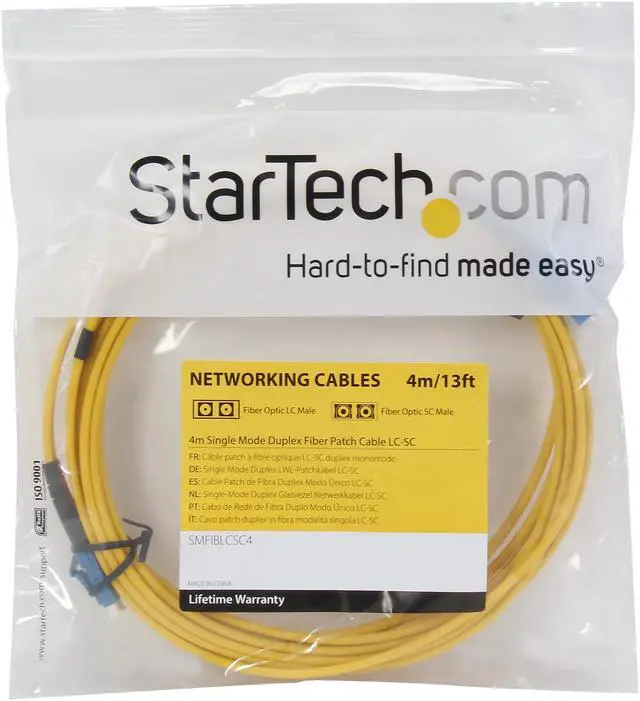 Alt view image 3 of 3 - StarTech.com SMFIBLCSC4 13.12 ft. (4m) Single Mode Duplex Fiber Patch Cable LC-SC Male to Male