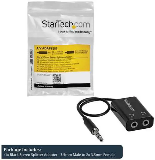 Alt view image 5 of 5 - StarTech.com MUY1MFFADP Slim Mini Jack Headphone Splitter Cable Adapter