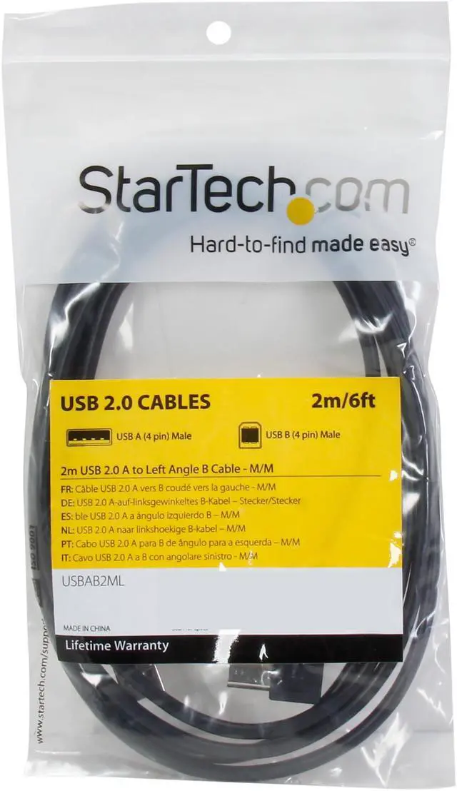 Alt view image 3 of 3 - StarTech.com USBAB2ML Black USB 2.0 A to Left Angle B Cable - M/M