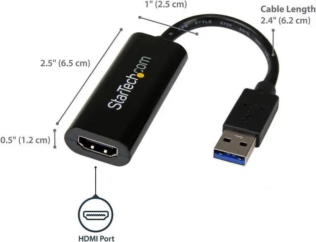 Alt view image 4 of 8 - StarTech.com USB32HDES Slim USB 3.0 to HDMI External Video Card Multi Monitor Adapter - USB Graphics Card - Portable USB Video Card - 1920x1200