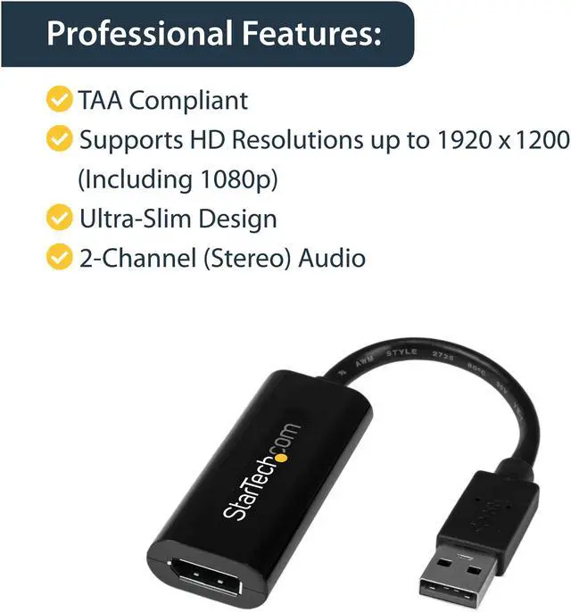 Alt view image 5 of 8 - StarTech.com USB32HDES Slim USB 3.0 to HDMI External Video Card Multi Monitor Adapter - USB Graphics Card - Portable USB Video Card - 1920x1200