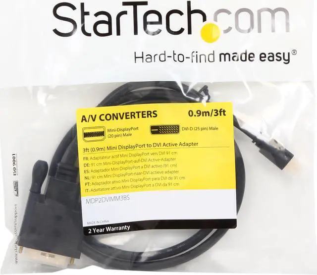 Alt view image 3 of 3 - StarTech.com Model MDP2DVIMM3BS Mini DisplayPort to DVI Active Adapter Converter Cable - mDP to DVI 1920 x 1200 Male to Male
