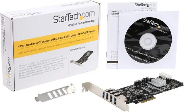 Alt view image 6 of 5 - StarTech PEXUSB3S42V 4 Port Dual Bus PCI Express (PCIe) SuperSpeed USB 3.0 Card Adapter with UASP - SATA/LP4 Power