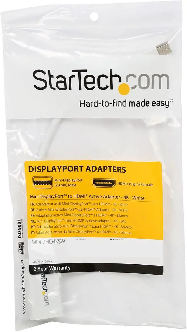 Alt view image 3 of 3 - StarTech MDP2HD4KSW Mini DisplayPort to HDMI 4K Audio / Video Converter - mDP 1.2 to HDMI Active Adapter for MacBook Pro/Air  - 4K @ 30 Hz - White