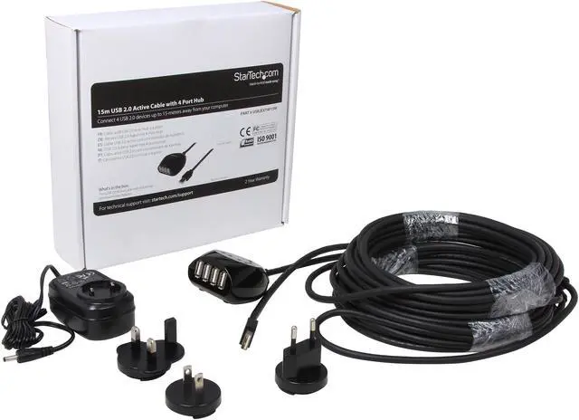 Alt view image 5 of 5 - StarTech.com USB2EXT4P15M Black USB 2.0 Active Cable with 4 Port Hub