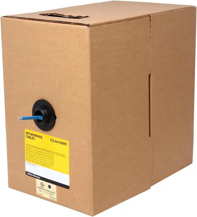 Main image of StarTech.com WIR5ECMPHBL 500 ft. Cat 5E Blue 500 ft Roll of Blue Plenum CMP Cat5e Solid UTP Bulk Cable