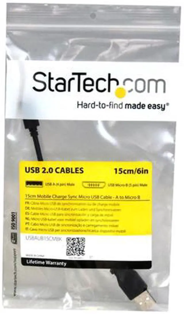 Alt view image 3 of 3 - StarTech USBAUB15CMBK 15cm (6in) Mobile Charge Sync USB to Slim Micro USB Cable for Smartphones and Tablets - A to Micro B