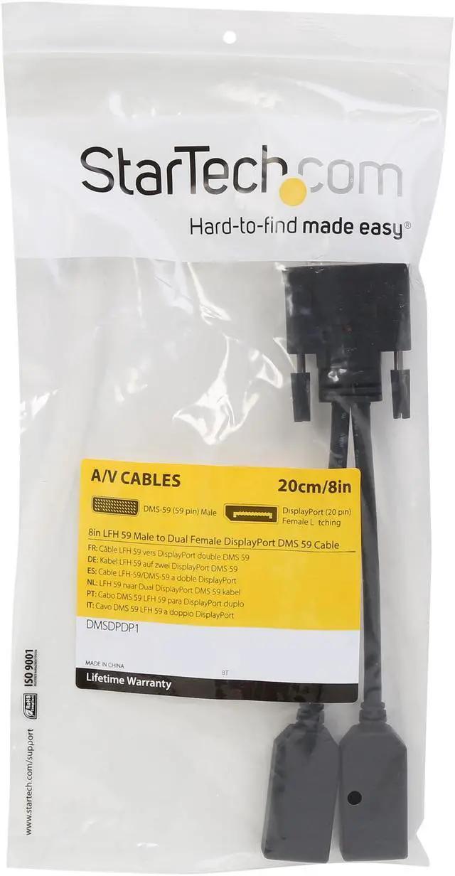 Alt view image 5 of 5 - StarTech DMSDPDP1 8in LFH 59 Male to Dual Female DisplayPort DMS 59 Cable - DMS-59 to Dual DisplayPort Cable Adapter - DMS to 2 x DP Y Cable