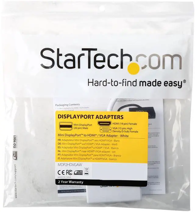 Alt view image 3 of 3 - StarTech.com MDP2HDVGAW Travel A/V Adapter - 2-in-1 Mini DisplayPort to HDMI or VGA Converter - mDP to HDMI or VGA Adapter w/ Compact Portable Design