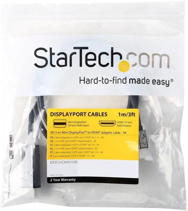 Alt view image 3 of 3 - StarTech MDP2HDMM1MB Mini DisplayPort to HDMI Converter Cable - 3 ft. (1m) - mDP to HDMI Adapter with Built-in Cable - (M / M) Ultra HD 4K
