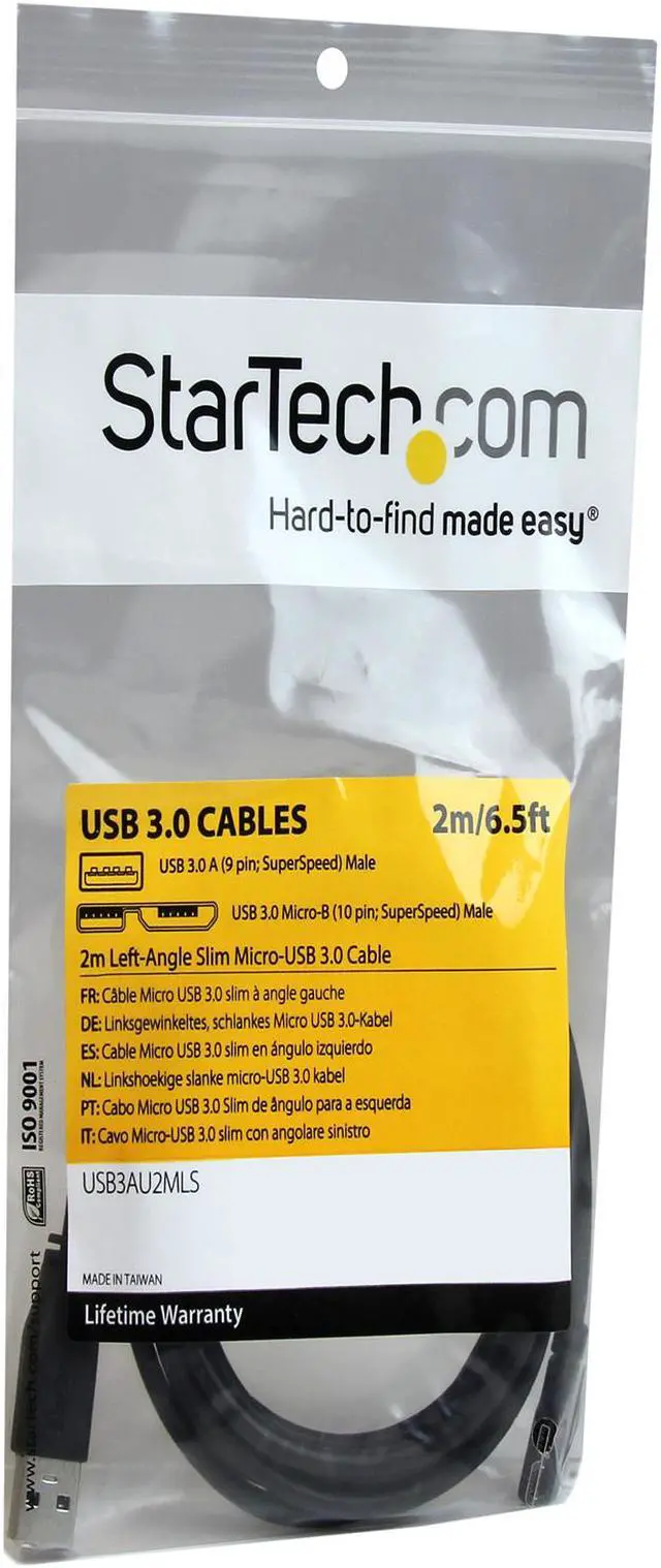 Alt view image 4 of 4 - StarTech.com 2m 6 ft Slim Micro USB 3.0 Cable - USB 3.0 A to Left-Angle Micro USB - USB 3.1 Gen 1 (5 Gbps)