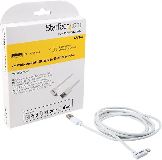 Alt view image 3 of 3 - StarTech.com USBLT2MWR Angled Lightning to USB Cable - 2m (6ft) - White - Apple MFi Certified