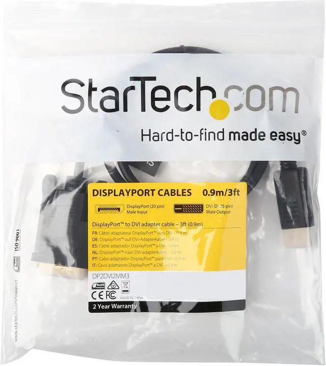 Alt view image 3 of 3 - StarTech.com DP2DVI2MM3 DisplayPort to DVI Converter Cable - DP to DVI Adapter - 3ft - 1920x1200