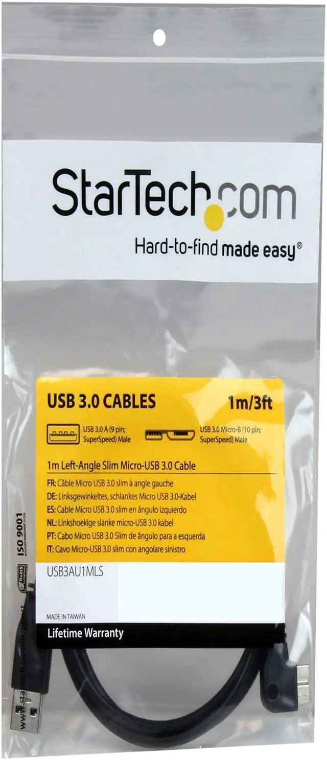 Alt view image 4 of 4 - StarTech.com 1m 3 ft Slim Micro USB 3.0 Cable - M/M - USB 3.0 A to Left-Angle Micro USB - USB 3.1 Gen 1 (5 Gbps)