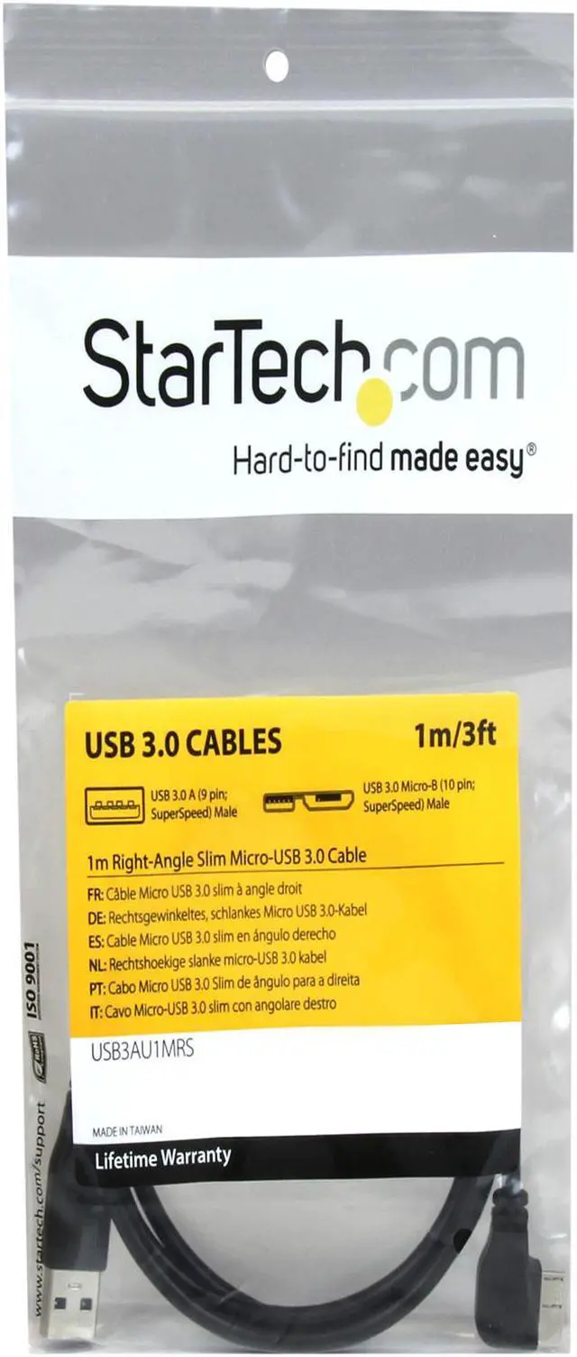 Alt view image 4 of 4 - StarTech.com 1m 3 ft Slim Micro USB 3.0 Cable - M/M - USB 3.0 A to Right-Angle Micro USB - USB 3.1 Gen 1 (5 Gbps)