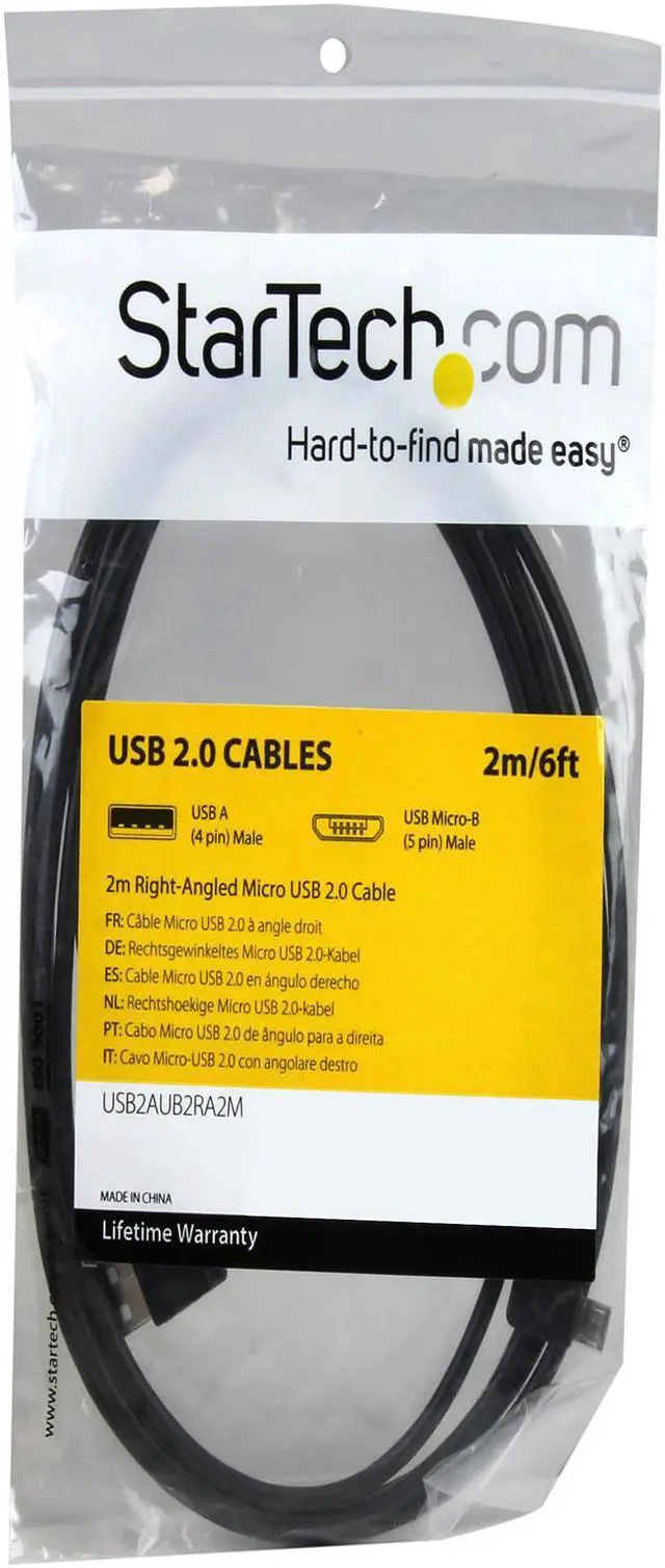 Alt view image 4 of 5 - StarTech.com 2m 6 ft Micro-USB Cable with Right-Angled Connectors - M/M - USB A to Micro B Cable