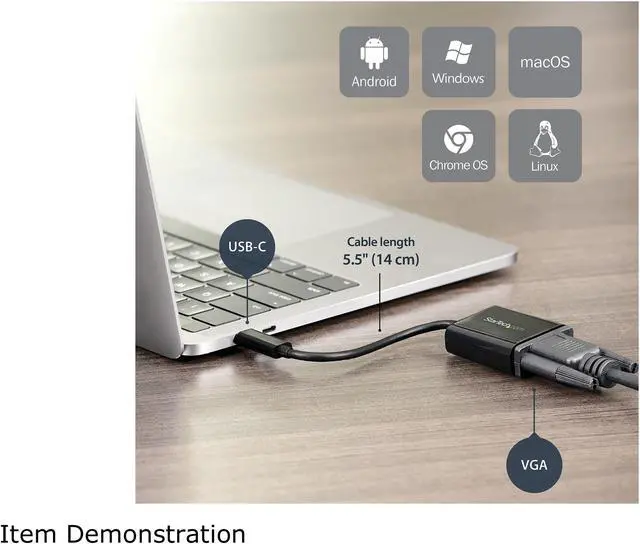 Alt view image 2 of 6 - StarTech.com CDP2VGA USB-C to VGA Adapter - Thunderbolt 3 Compatible - USB C Adapter - USB Type C to VGA Dongle Converter