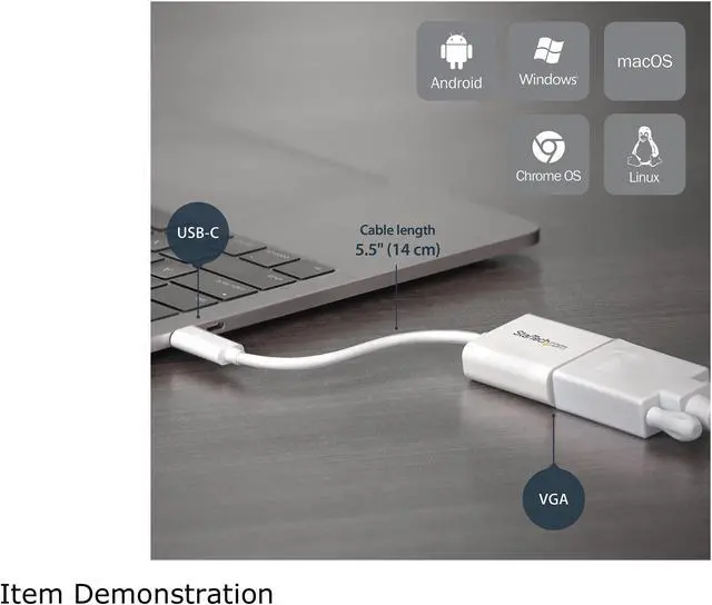Alt view image 2 of 6 - StarTech.com CDP2VGAW USB-C to VGA Adapter - White - 1080p - Video Converter For Your MacBook Pro / Projector / VGA Display (CDP2VGAW)