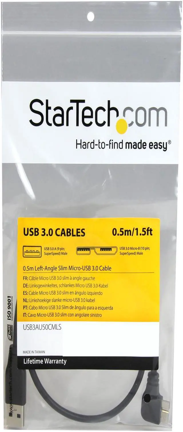 Alt view image 4 of 4 - StarTech.com 0.5m 20in Slim Micro USB 3.0 Cable - M/M - USB 3.0 A to Left-Angle Micro USB - USB 3.1 Gen 1 (5 Gbps)