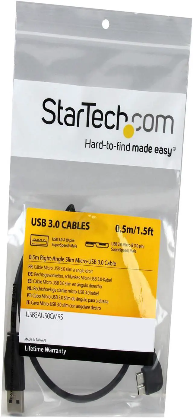 Alt view image 4 of 4 - StarTech.com 0.5m 20in Slim Micro USB 3.0 Cable - M/M - USB 3.0 A to Right-Angle Micro USB - USB 3.1 Gen 1 (5 Gbps)