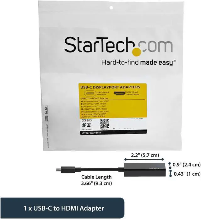 Alt view image 3 of 5 - StarTech.com CDP2HD USB-C to HDMI Adapter – 4K 30Hz – USB 3.1 Type-C to HDMI Adapter – USB C to HDMI Dongle - Monitor Adapter – Black (CDP2HD)