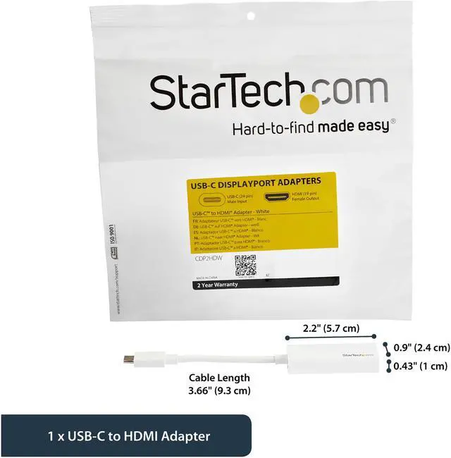 Alt view image 2 of 5 - StarTech.com CDP2HDW USB-C to HDMI Adapter - 4K 30Hz - USB 3.1 Type-C to HDMI Adapter - USB C to HDMI Dongle - Monitor Adapter - White (CDP2HDW)