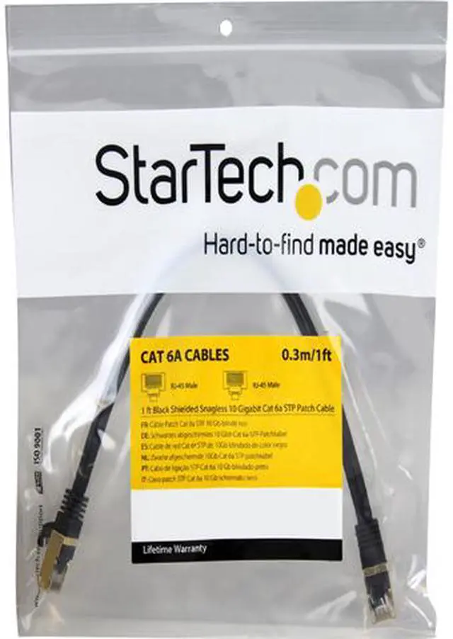 Alt view image 3 of 3 - StarTech.com C6ASPAT1BK 1 ft. Cat 6A Black Shielded Network Ethernet Cables