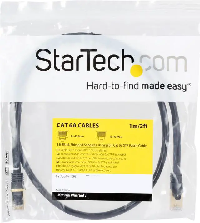 Alt view image 3 of 3 - StarTech.com C6ASPAT3BK 3 ft. Cat 6A Black Shielded Network Ethernet Cables