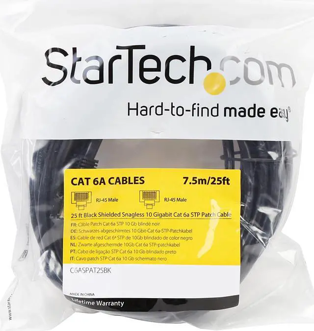 Alt view image 3 of 3 - StarTech.com C6ASPAT25BK 25 ft. Cat 6A Black Shielded Network Ethernet Cable