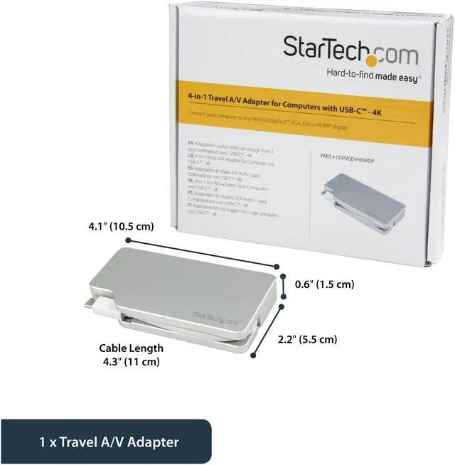 Alt view image 2 of 5 - StarTech.com CDPVGDVHDMDP USB C Multiport Video Adapter - Aluminum - USB-C to VGA/HDMI/Mini DisplayPort/DVI Adapter -Display Adapter (CDPVGDVHDMDP)