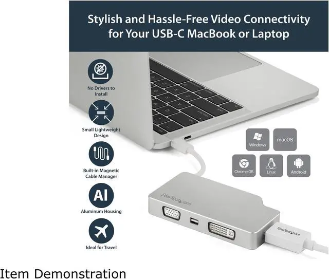 Alt view image 4 of 5 - StarTech.com CDPVGDVHDMDP USB C Multiport Video Adapter - Aluminum - USB-C to VGA/HDMI/Mini DisplayPort/DVI Adapter -Display Adapter (CDPVGDVHDMDP)