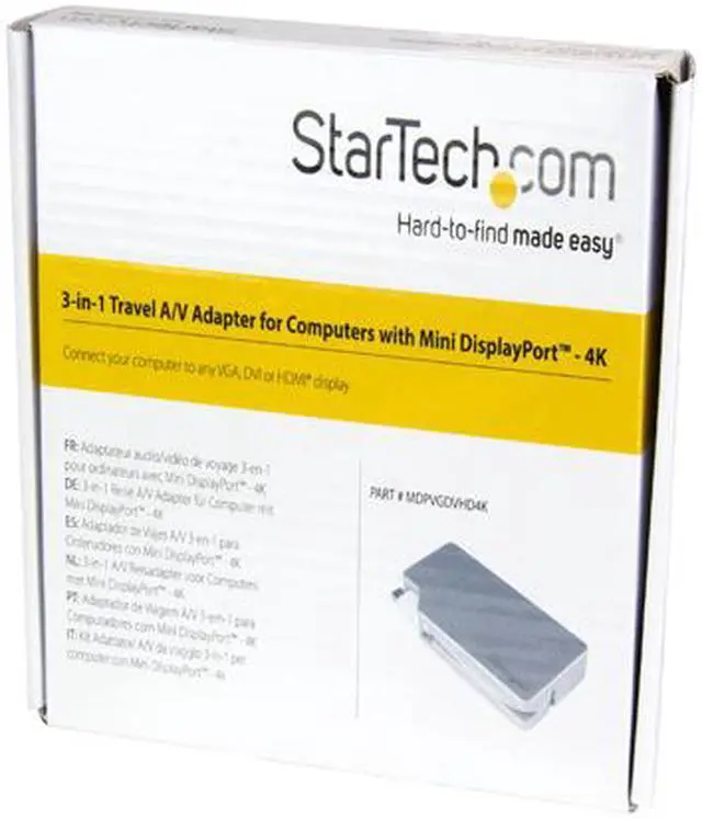 Alt view image 8 of 8 - StarTech.com MDPVGDVHD4K Aluminum Travel A/V Adapter: 3-in-1 Mini DisplayPort to VGA, DVI or HDMI - 4K