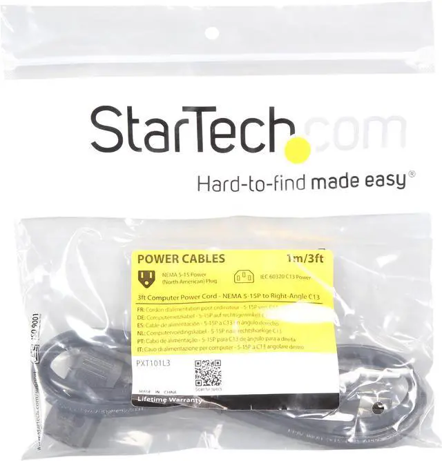 Alt view image 4 of 4 - StarTech.com PXT101L3 3 ft. Computer Power Cord - NEMA 5-15P to Right-Angle C13